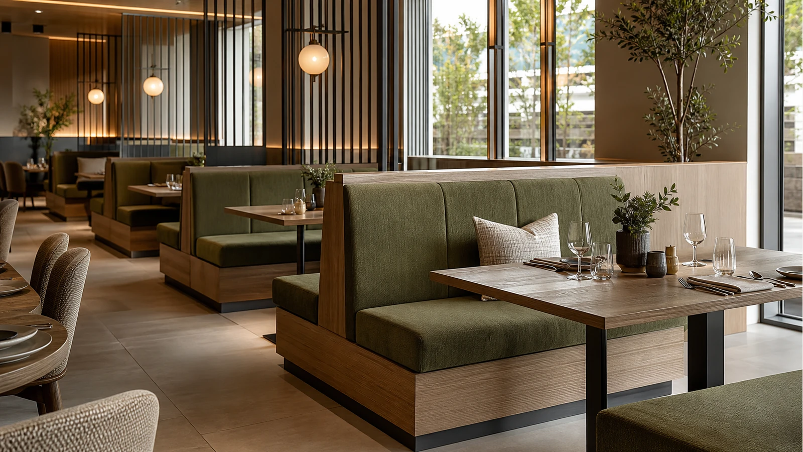 Professionelles redaktionelles Titelbild zum Beitrag: Sitznischen im Restaurant: Wie Bankmodule Räume strukturieren ohne Fläche zu verschenken